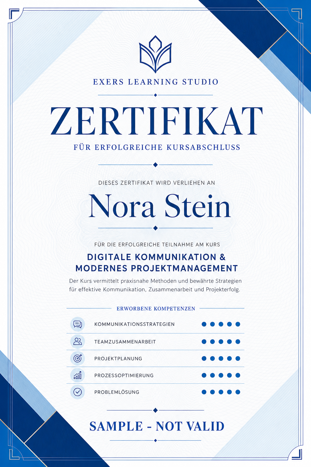 Decorative A2 course certificate sample