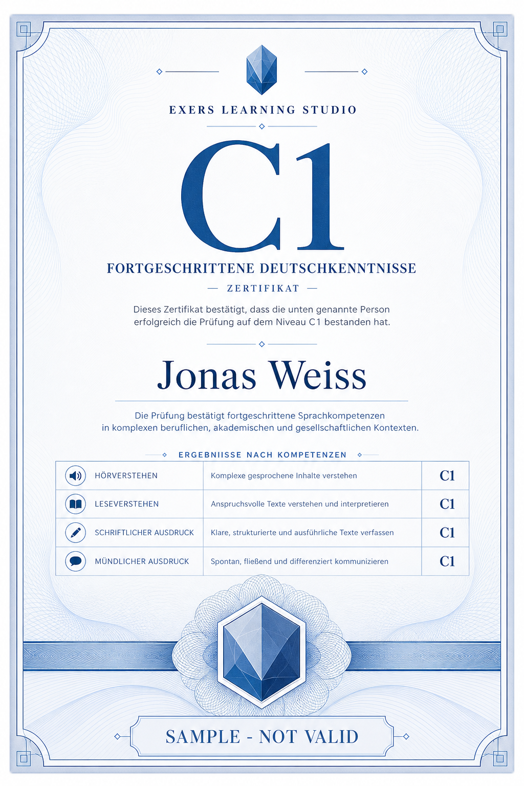Decorative C1 course certificate sample
